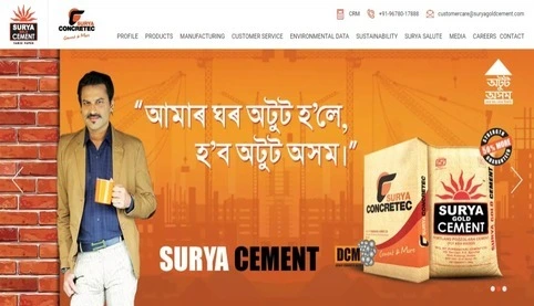 Screenshot of Surya Gold Cement's Website